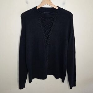 Kendall & Kylie | Black Sweater with Laced Up V-neck Size Medium